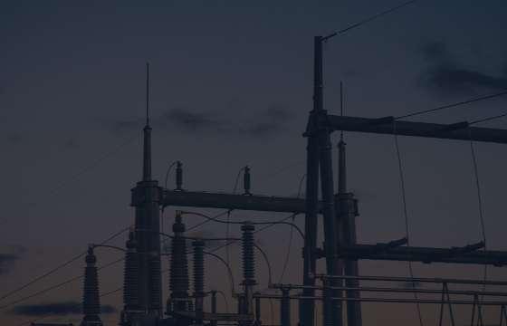 Electrical substation at dusk